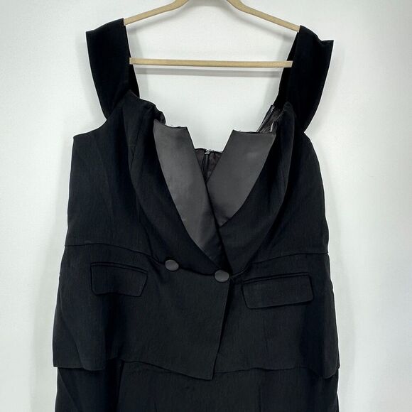 City Chic Womens Sexy Tux Jumpsuit Size L/20 Black Wedding Party Career Sleek - Picture 9 of 12